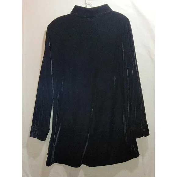 Rebecca Malone Black Velvet Button Front Large Tunic Shirt Womens L-Slv NEW - Picture 6 of 14